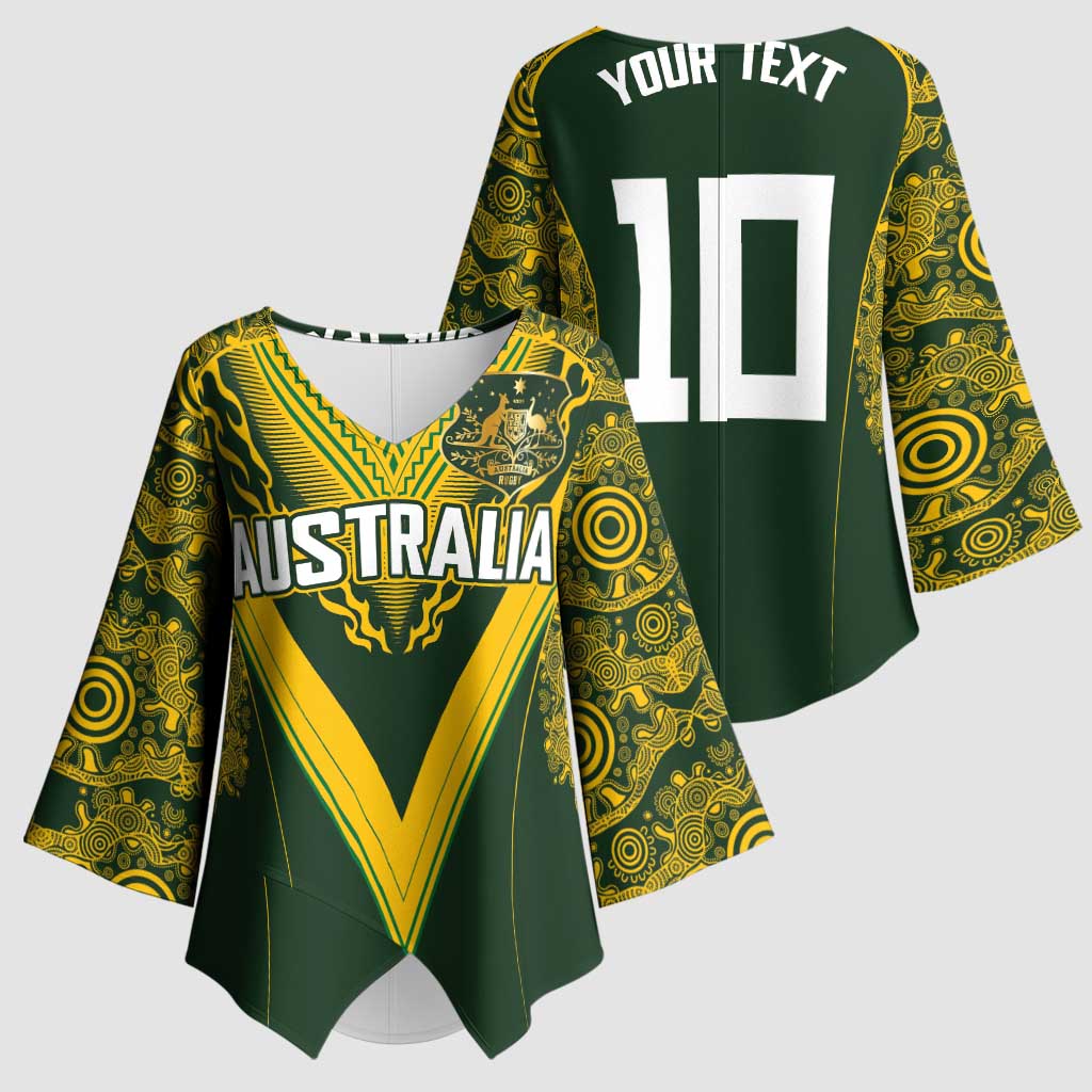 Australia Rugby Custom Kimono Sleeve Blouse Aboriginal Art Sporty Style - Polynesian Pride