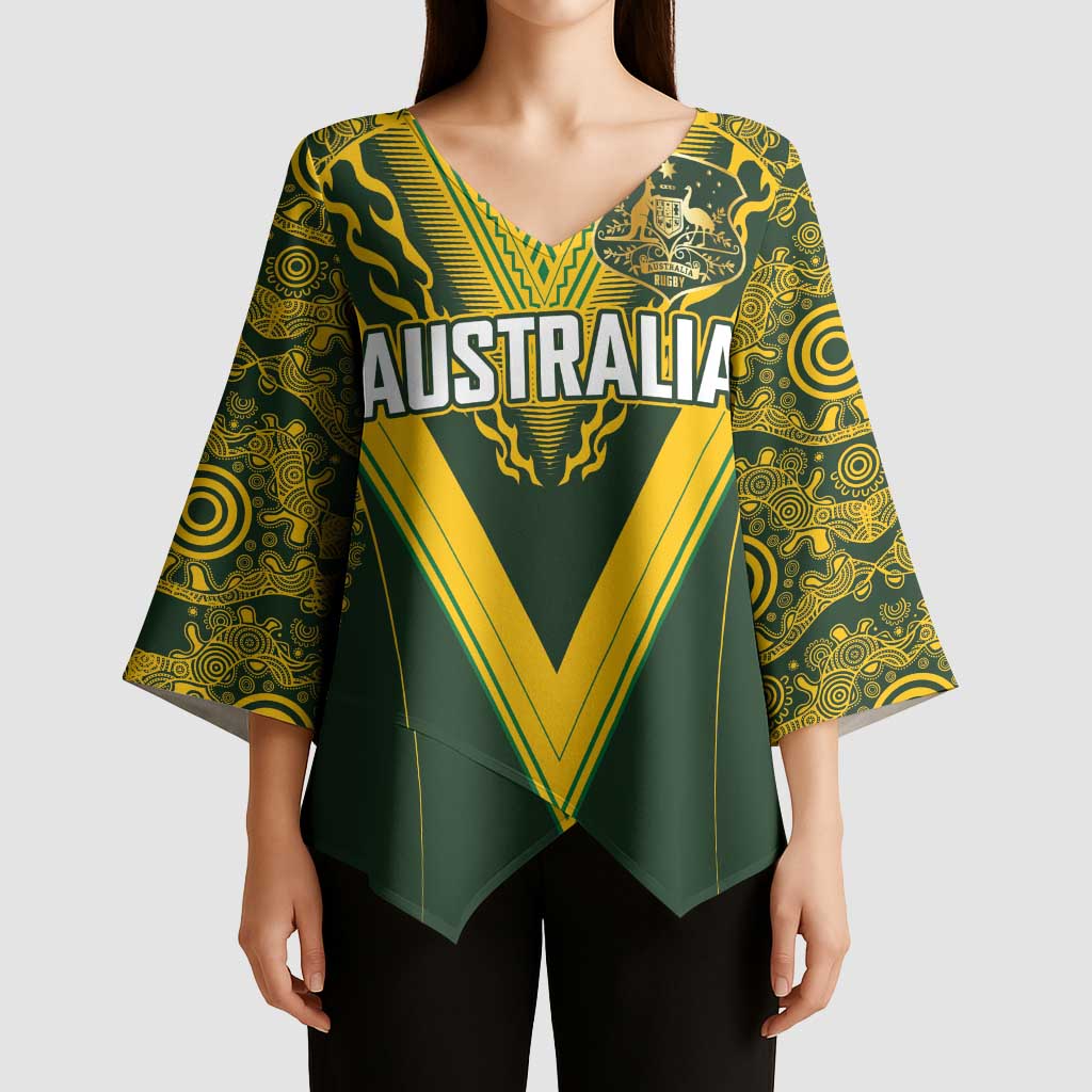 Australia Rugby Custom Kimono Sleeve Blouse Aboriginal Art Sporty Style - Polynesian Pride