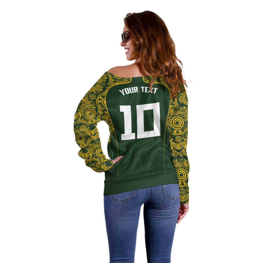 Australia Rugby Custom Off Shoulder Sweater Aboriginal Art Sporty Style - Polynesian Pride