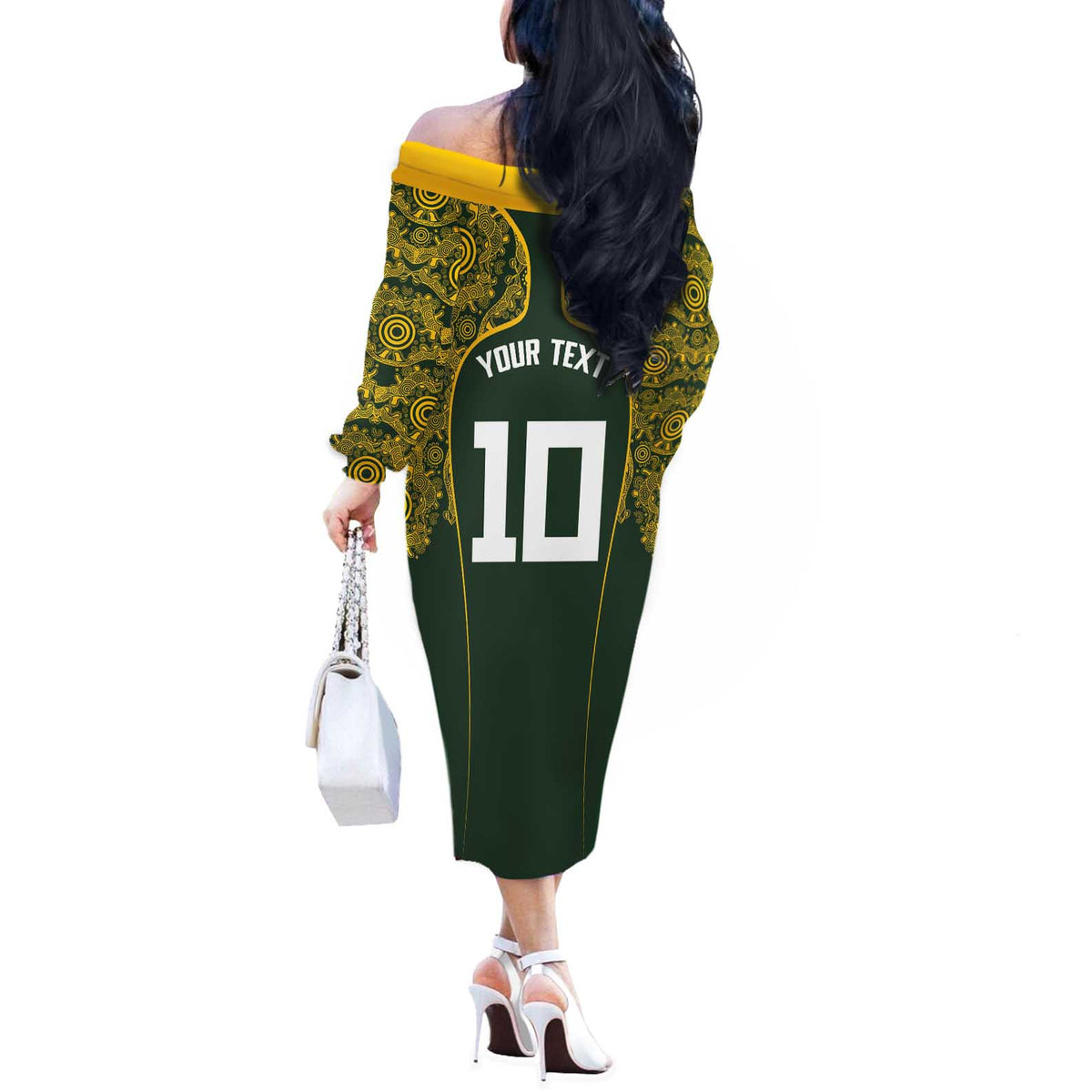 Australia Rugby Custom Off The Shoulder Long Sleeve Dress Aboriginal Art Sporty Style - Polynesian Pride