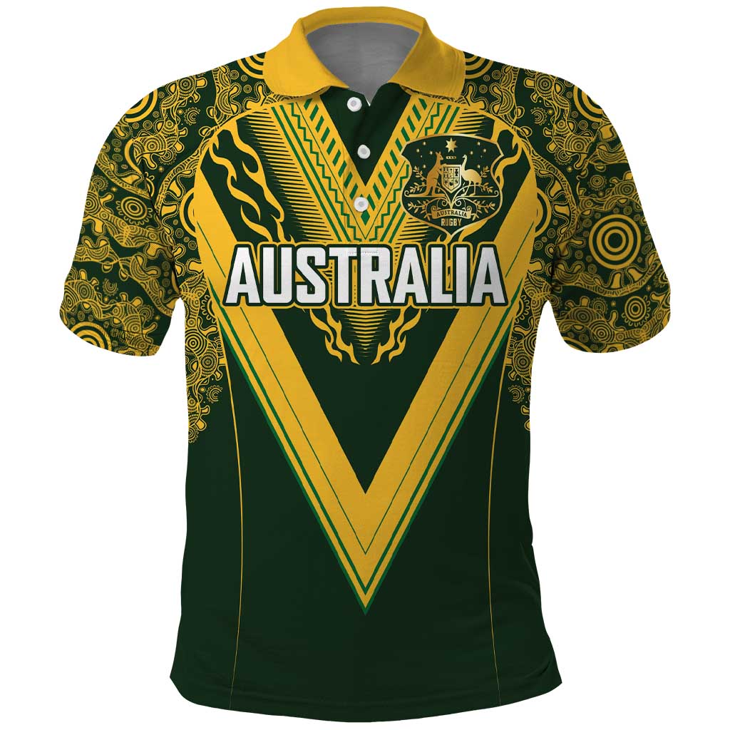 Australia Rugby Custom Polo Shirt Aboriginal Art Sporty Style LT03 Green - Polynesian Pride