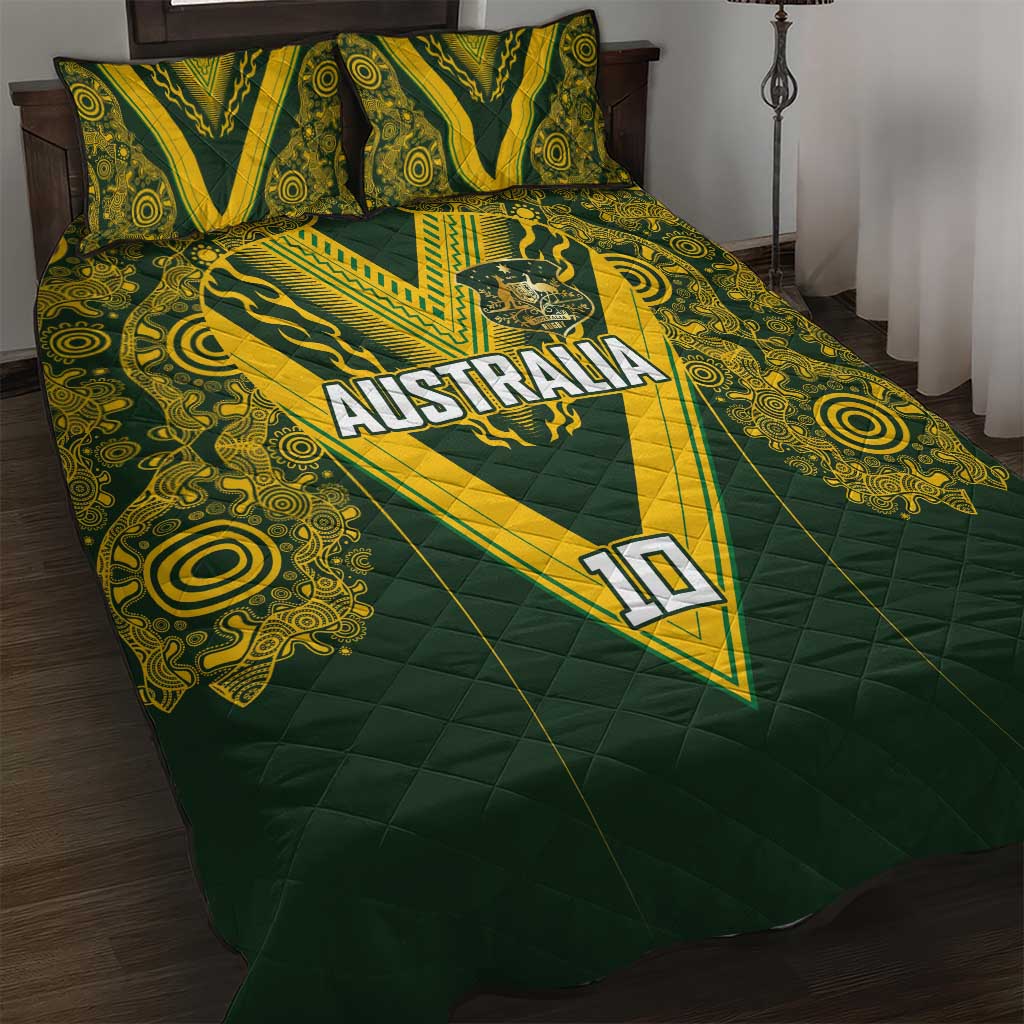 Australia Rugby Custom Quilt Bed Set Aboriginal Art Sporty Style - Polynesian Pride