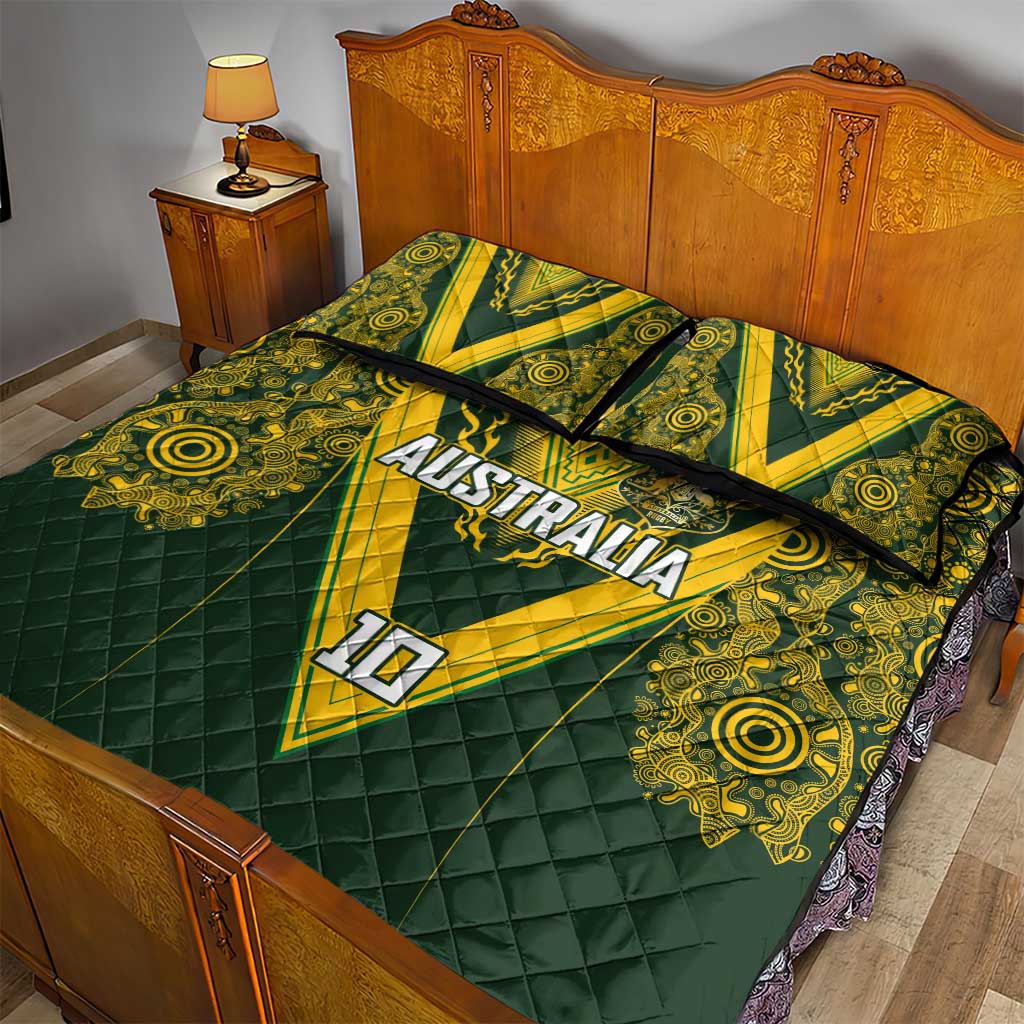 Australia Rugby Custom Quilt Bed Set Aboriginal Art Sporty Style - Polynesian Pride