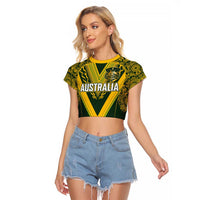 Australia Rugby Custom Raglan Cropped T Shirt Aboriginal Art Sporty Style LT03 Female Green - Polynesian Pride