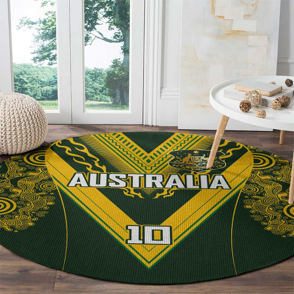 Australia Rugby Custom Round Carpet Aboriginal Art Sporty Style - Polynesian Pride