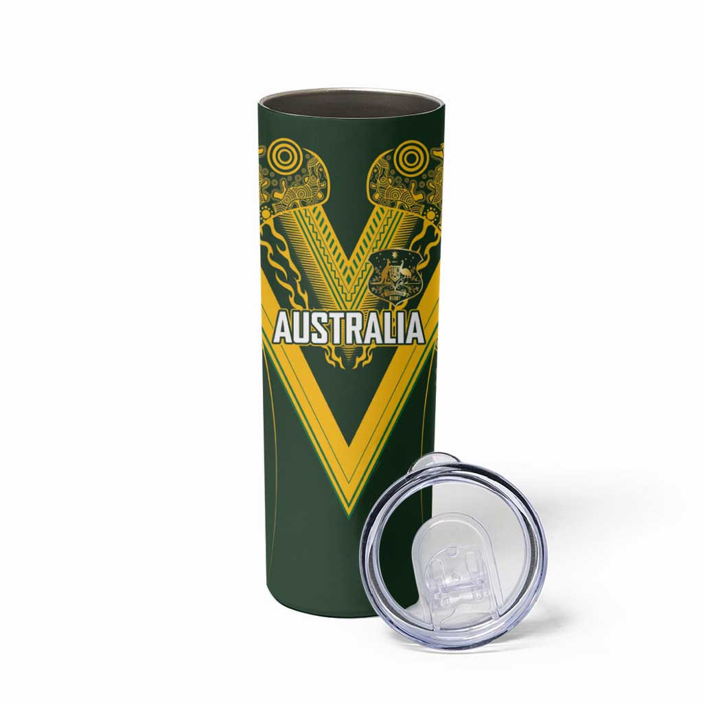 Australia Rugby Custom Skinny Tumbler Aboriginal Art Sporty Style - Polynesian Pride