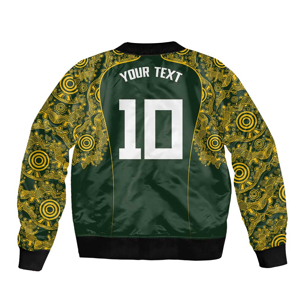 Australia Rugby Custom Sleeve Zip Bomber Jacket Aboriginal Art Sporty Style - Polynesian Pride