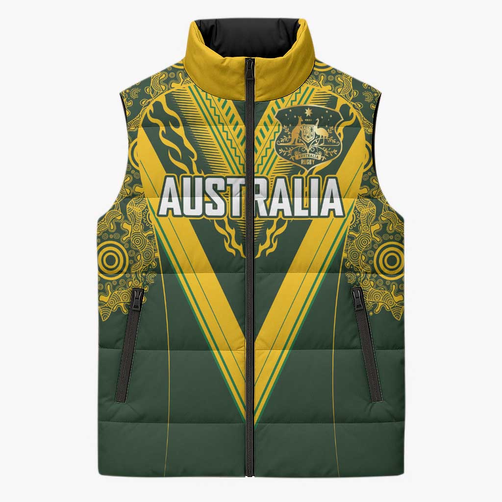 Australia Rugby Custom Sleeveless Puffer Jacket Aboriginal Art Sporty Style - Polynesian Pride