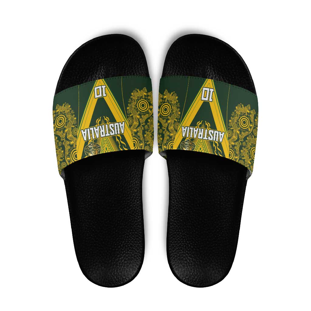 Australia Rugby Custom Slide Sandals Aboriginal Art Sporty Style - Polynesian Pride