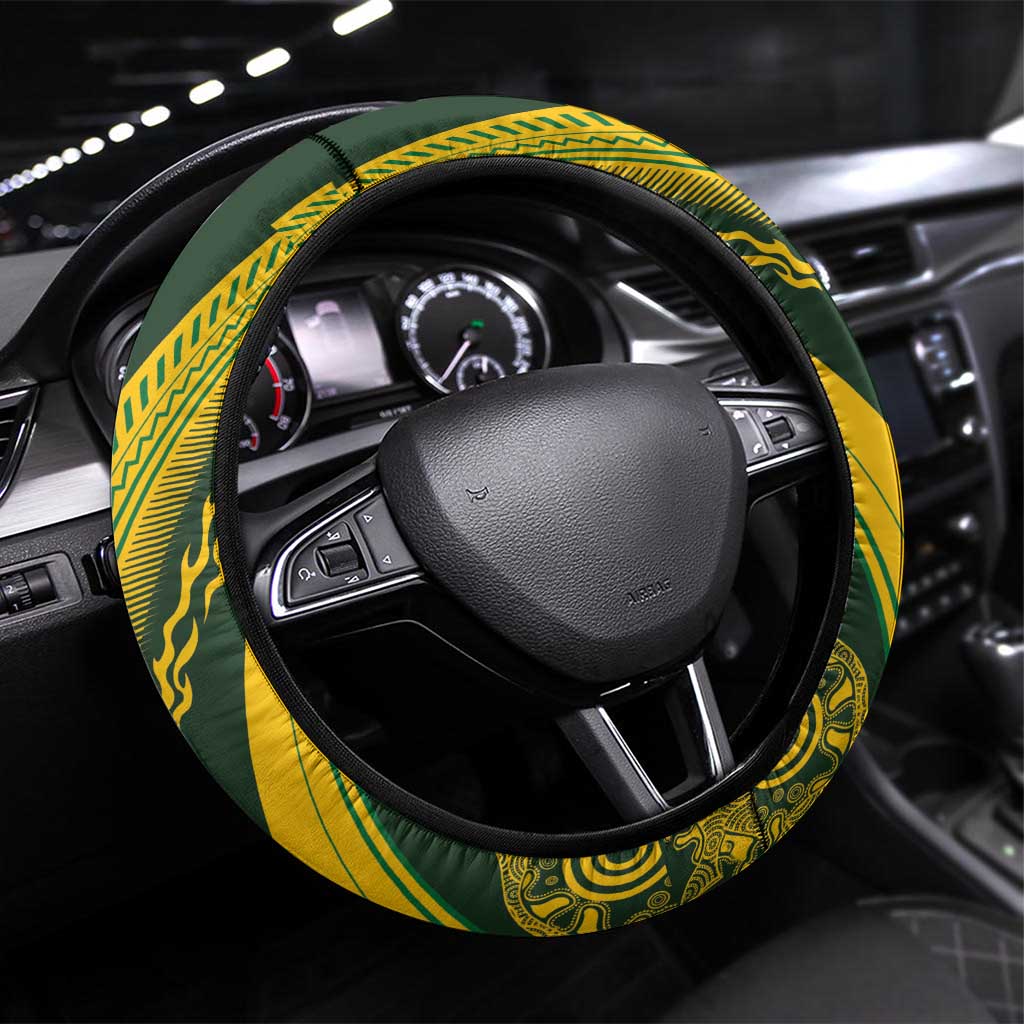 Australia Rugby Steering Wheel Cover Aboriginal Art Sporty Style - Polynesian Pride