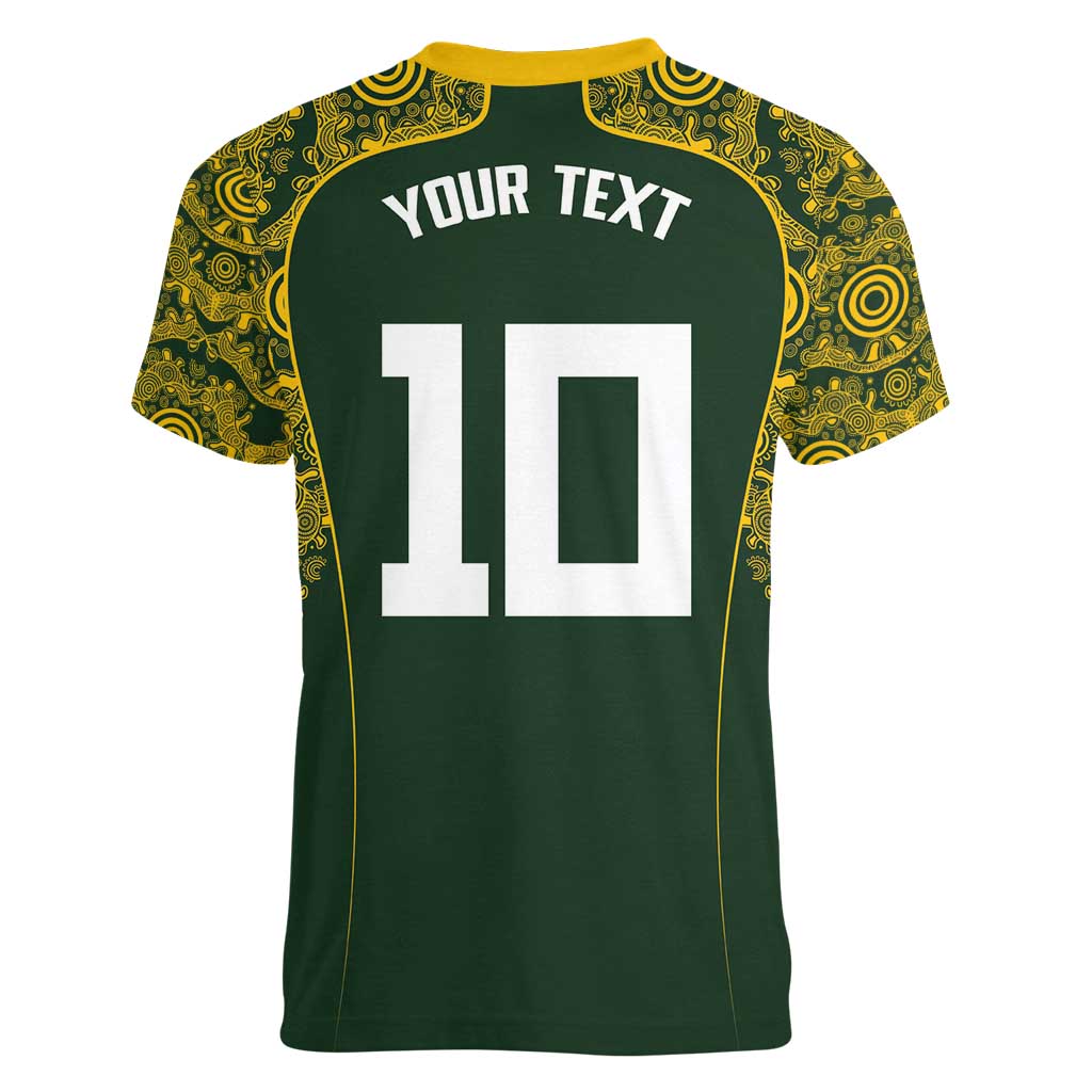 Australia Rugby Custom Women V-Neck T-Shirt Aboriginal Art Sporty Style - Polynesian Pride