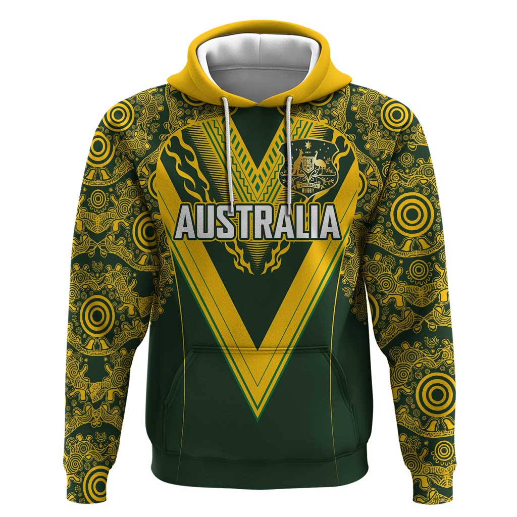 Australia Rugby Custom Zip Hoodie Aboriginal Art Sporty Style - Polynesian Pride