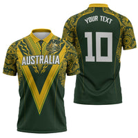 Australia Rugby Custom Zipper Polo Shirt Aboriginal Art Sporty Style - Polynesian Pride