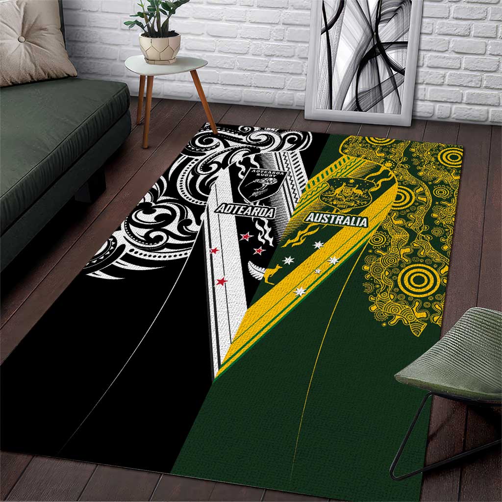 Aotearoa Australia Rugby Area Rug Maori and Aboriginal Art Sporty Style - Polynesian Pride