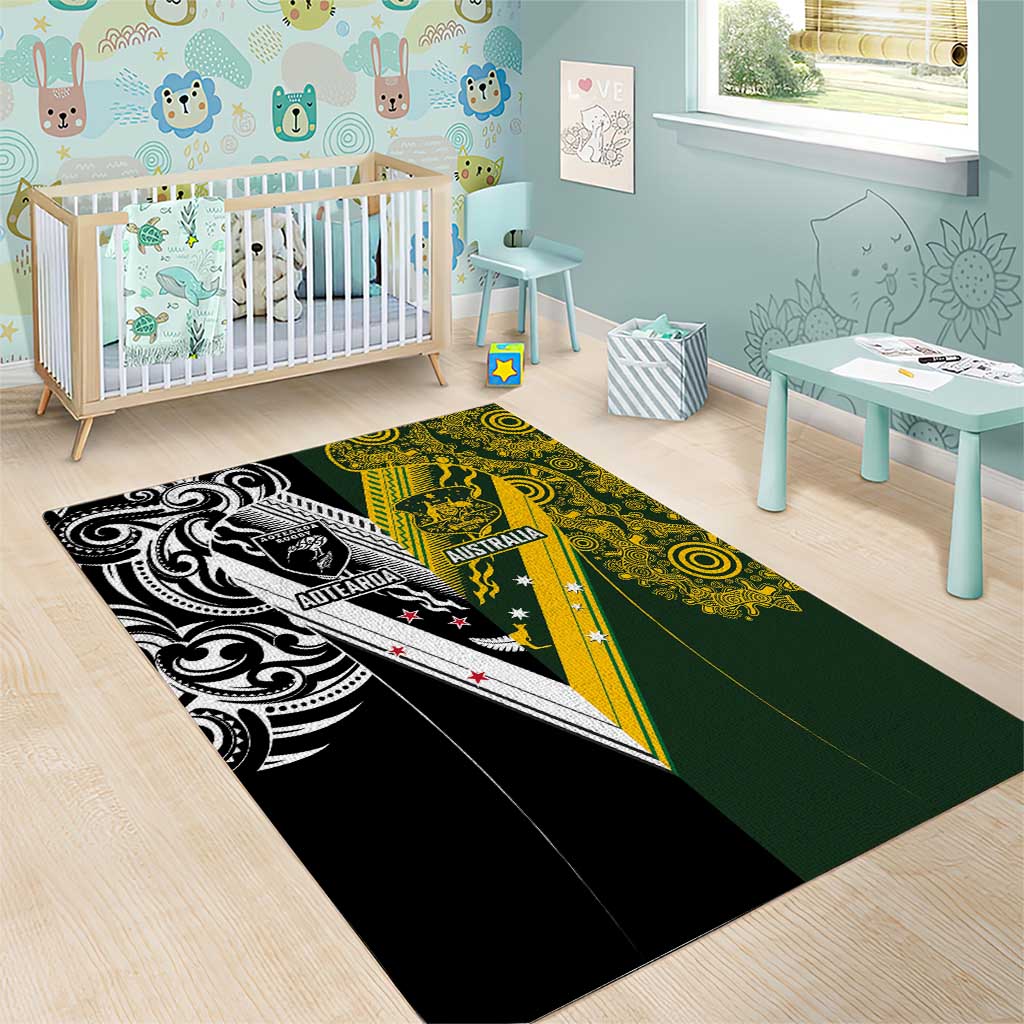 Aotearoa Australia Rugby Area Rug Maori and Aboriginal Art Sporty Style - Polynesian Pride