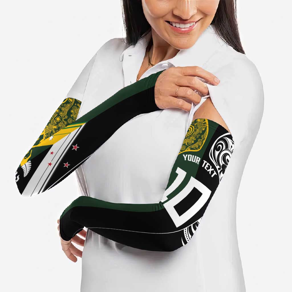 Aotearoa Australia Rugby Custom Arm Sleeves Maori and Aboriginal Art Sporty Style - Polynesian Pride