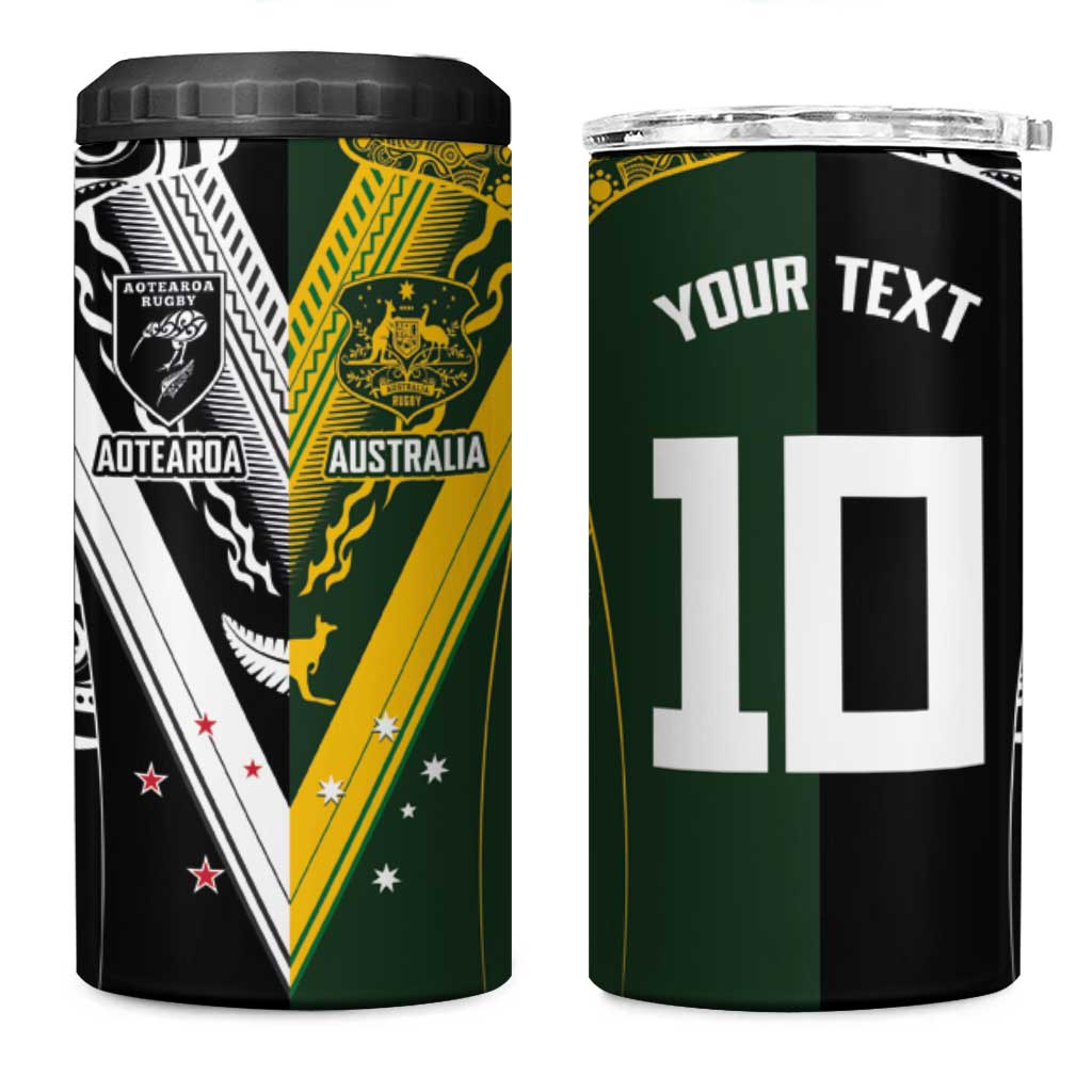 Aotearoa Australia Rugby Custom 4 in 1 Can Cooler Tumbler Maori and Aboriginal Art Sporty Style - Polynesian Pride