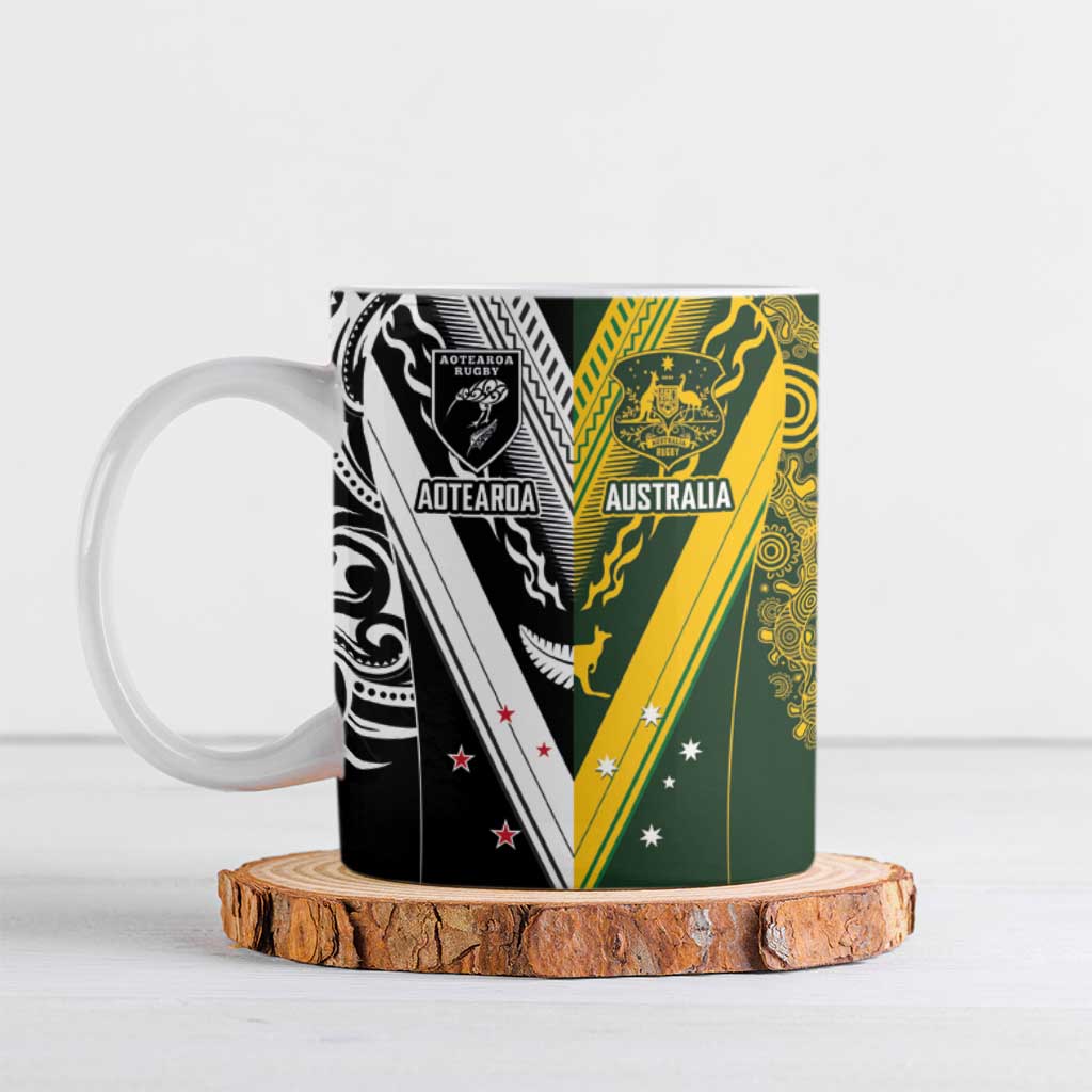 Aotearoa Australia Rugby Custom Ceramic Mug Maori and Aboriginal Art Sporty Style - Polynesian Pride