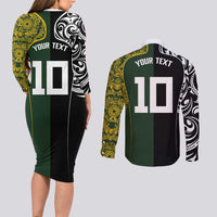 Aotearoa Australia Rugby Custom Couples Matching Long Sleeve Bodycon Dress and Long Sleeve Button Shirt Maori and Aboriginal Art Sporty Style - Polynesian Pride