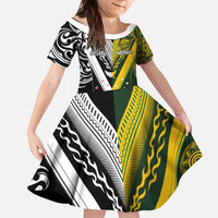 Aotearoa Australia Rugby Custom Family Matching Off The Shoulder Long Sleeve Dress and Hawaiian Shirt Maori and Aboriginal Art Sporty Style - Polynesian Pride