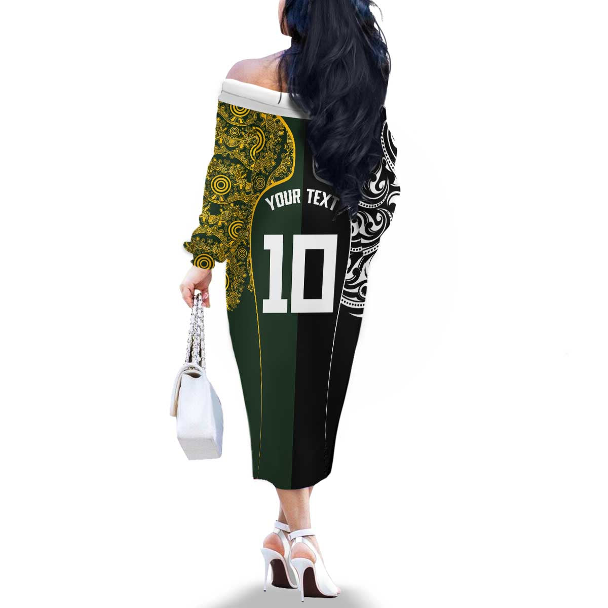 Aotearoa Australia Rugby Custom Family Matching Off The Shoulder Long Sleeve Dress and Hawaiian Shirt Maori and Aboriginal Art Sporty Style - Polynesian Pride