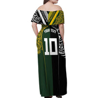 Aotearoa Australia Rugby Custom Family Matching Off Shoulder Maxi Dress and Hawaiian Shirt Maori and Aboriginal Art Sporty Style - Polynesian Pride