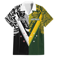 Aotearoa Australia Rugby Custom Family Matching Off Shoulder Short Dress and Hawaiian Shirt Maori and Aboriginal Art Sporty Style - Polynesian Pride