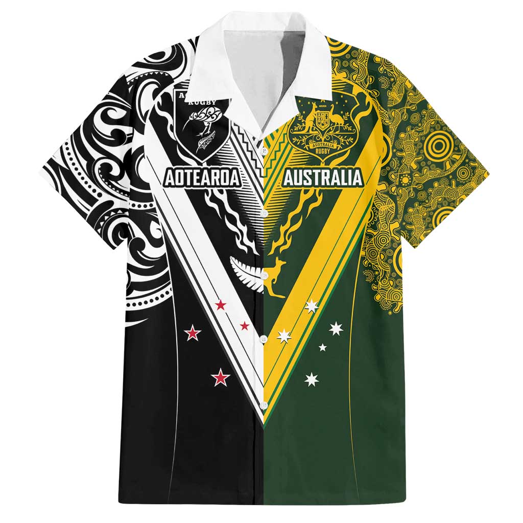 Aotearoa Australia Rugby Custom Family Matching Puletasi and Hawaiian Shirt Maori and Aboriginal Art Sporty Style - Polynesian Pride