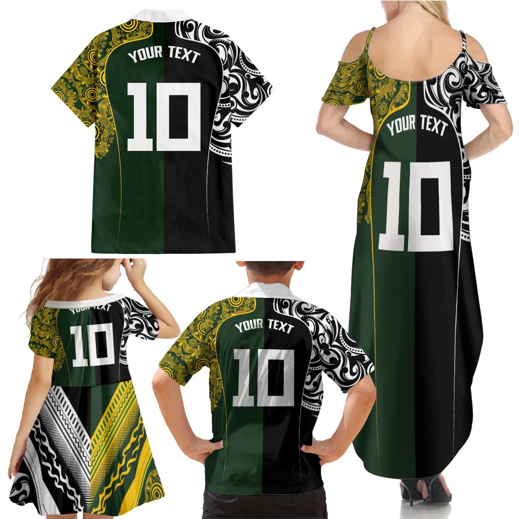 Aotearoa Australia Rugby Custom Family Matching Summer Maxi Dress and Hawaiian Shirt Maori and Aboriginal Art Sporty Style - Polynesian Pride
