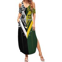 Aotearoa Australia Rugby Custom Family Matching Summer Maxi Dress and Hawaiian Shirt Maori and Aboriginal Art Sporty Style - Polynesian Pride