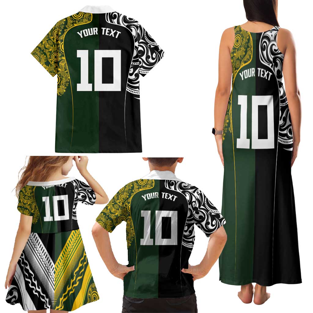 Aotearoa Australia Rugby Custom Family Matching Tank Maxi Dress and Hawaiian Shirt Maori and Aboriginal Art Sporty Style - Polynesian Pride