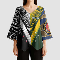 Aotearoa Australia Rugby Custom Kimono Sleeve Blouse Maori and Aboriginal Art Sporty Style - Polynesian Pride