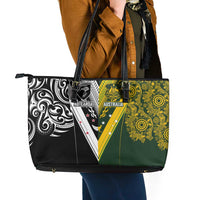 Aotearoa Australia Rugby Leather Tote Bag Maori and Aboriginal Art Sporty Style LT03 - Polynesian Pride