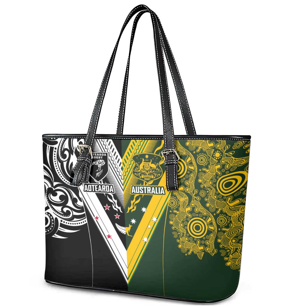 Aotearoa Australia Rugby Leather Tote Bag Maori and Aboriginal Art Sporty Style LT03 - Polynesian Pride
