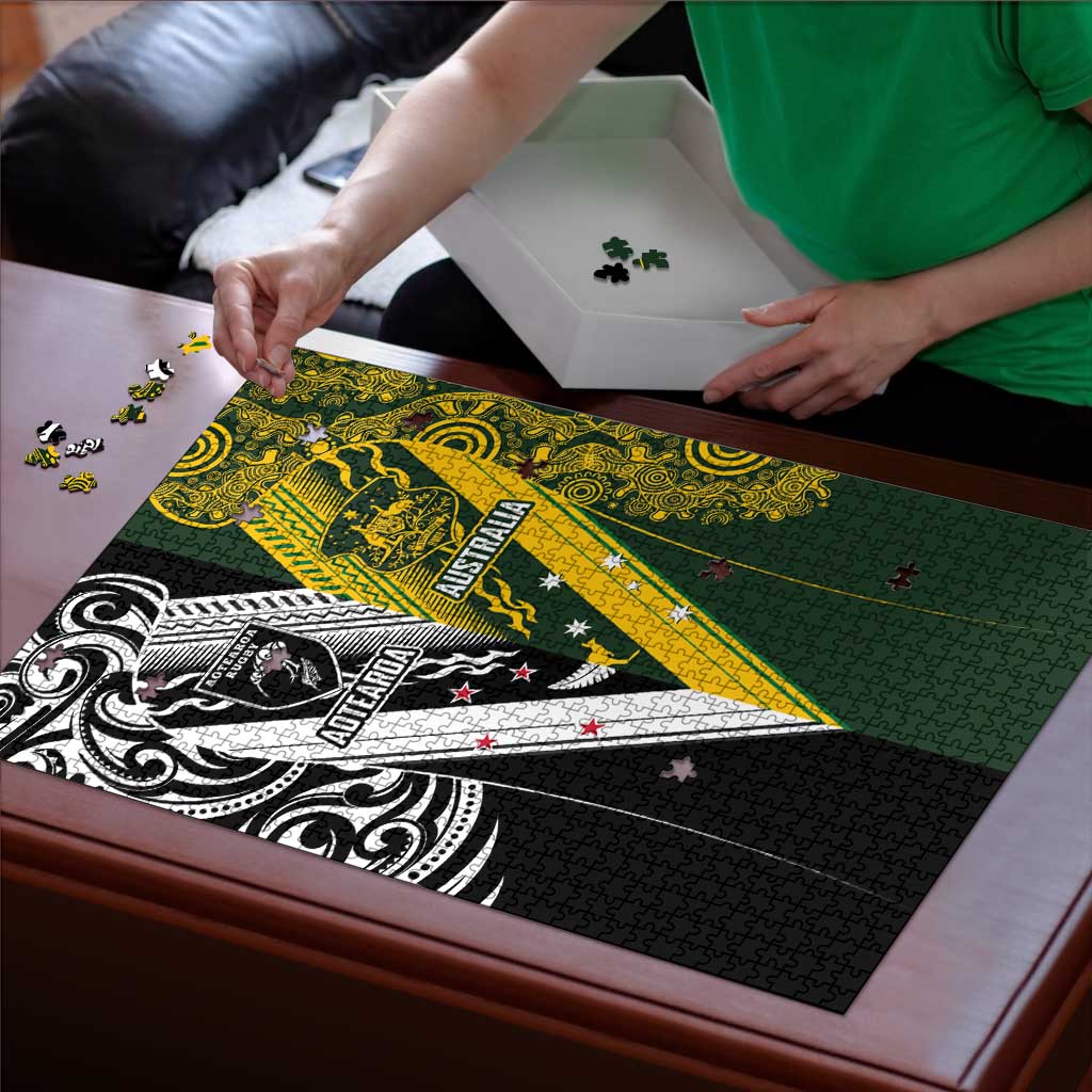 Aotearoa Australia Rugby Puzzle Maori and Aboriginal Art Sporty Style - Polynesian Pride