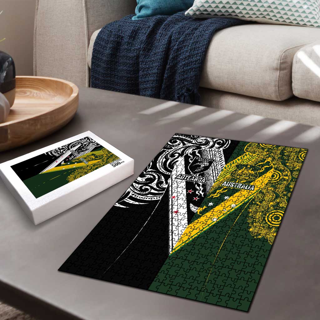 Aotearoa Australia Rugby Puzzle Maori and Aboriginal Art Sporty Style - Polynesian Pride
