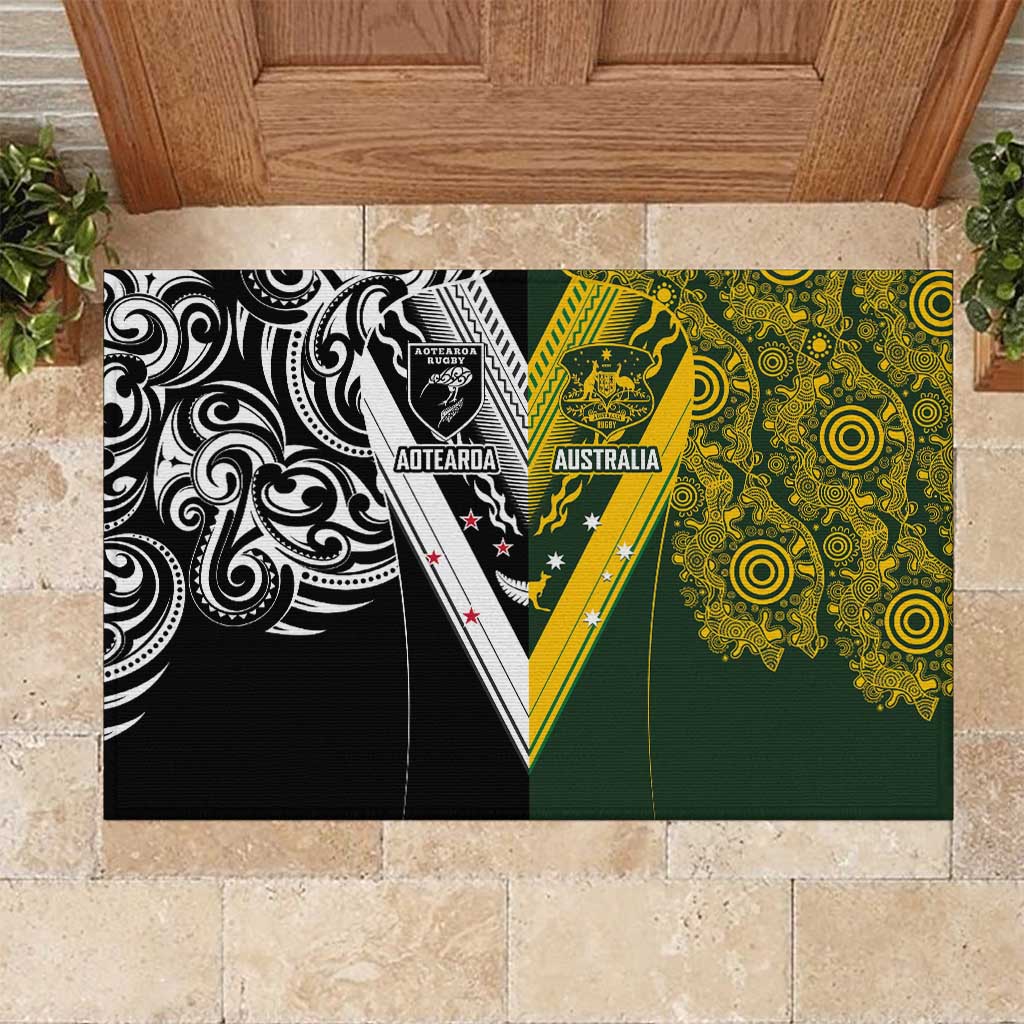 Aotearoa Australia Rugby Rubber Doormat Maori and Aboriginal Art Sporty Style - Polynesian Pride
