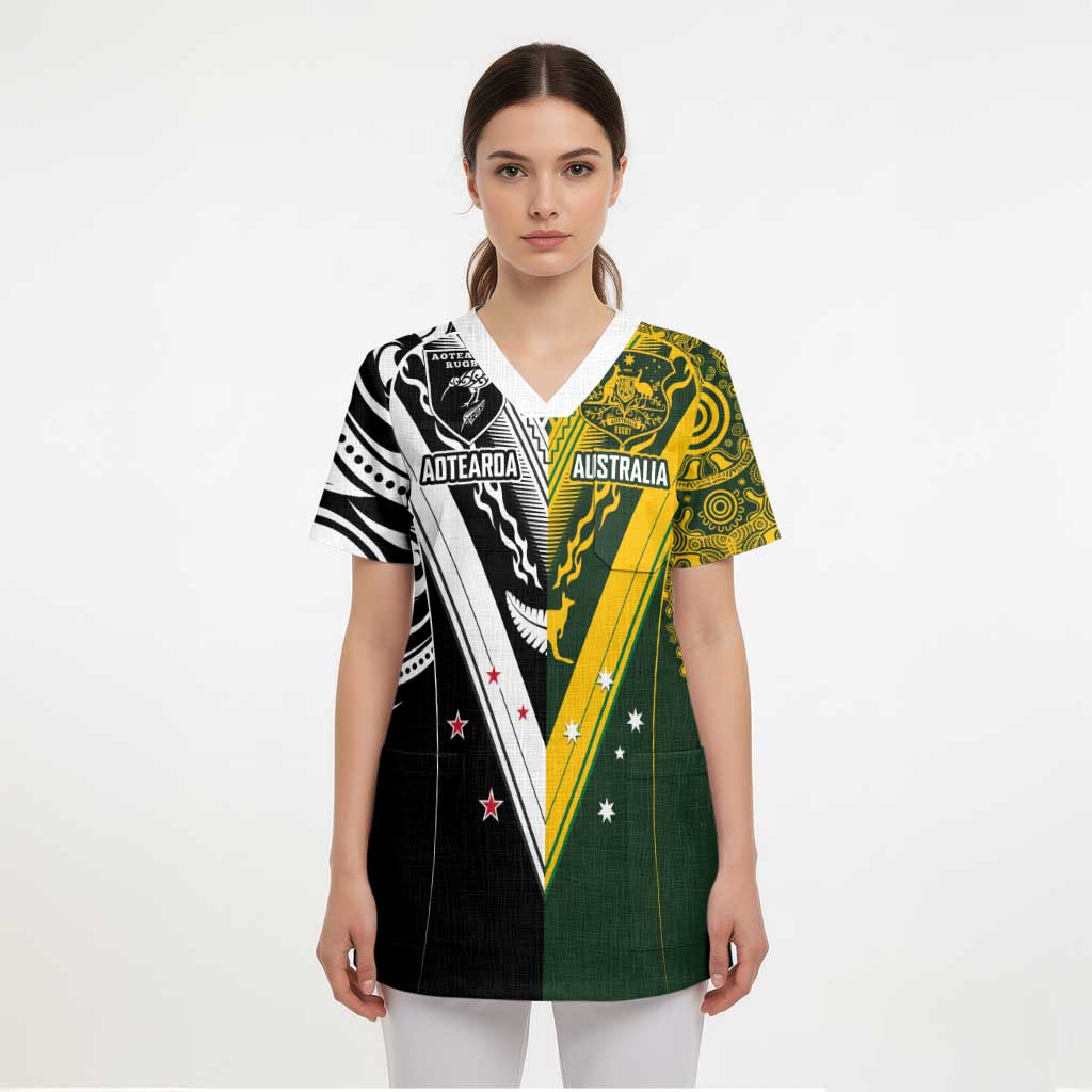 Aotearoa Australia Rugby Custom Scrub Top Maori and Aboriginal Art Sporty Style LT03 - Polynesian Pride