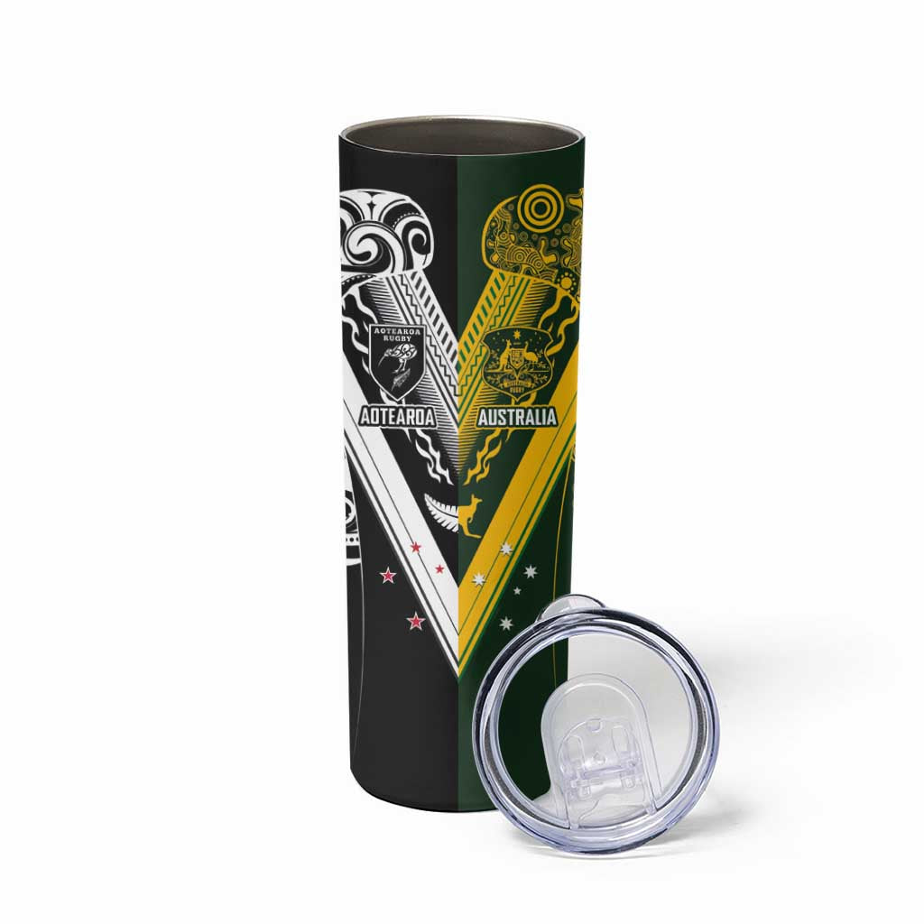 Aotearoa Australia Rugby Custom Skinny Tumbler Maori and Aboriginal Art Sporty Style - Polynesian Pride