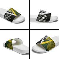 Aotearoa Australia Rugby Slide Sandals Maori and Aboriginal Art Sporty Style - Polynesian Pride