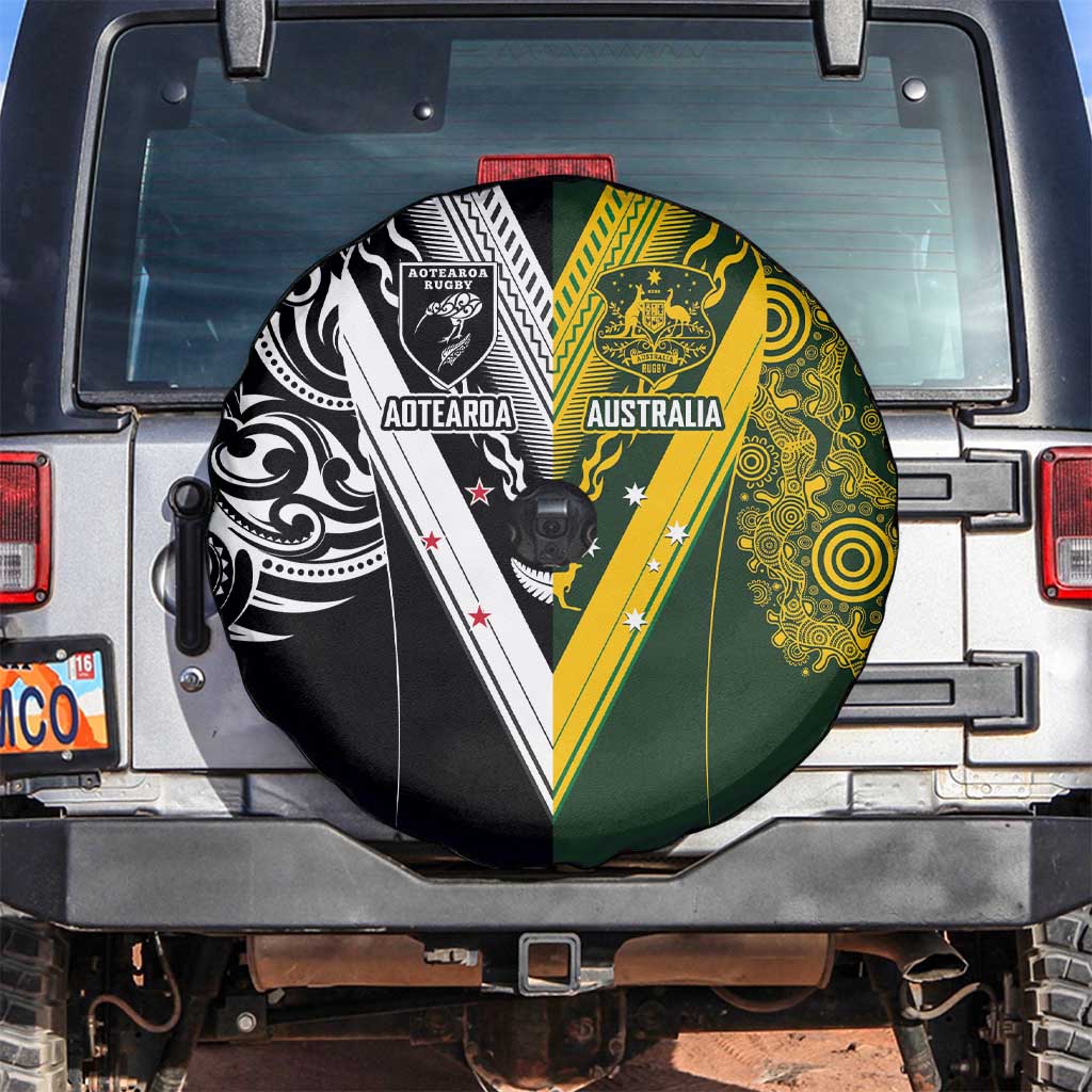 Aotearoa Australia Rugby Spare Tire Cover Maori and Aboriginal Art Sporty Style LT03 Green - Polynesian Pride