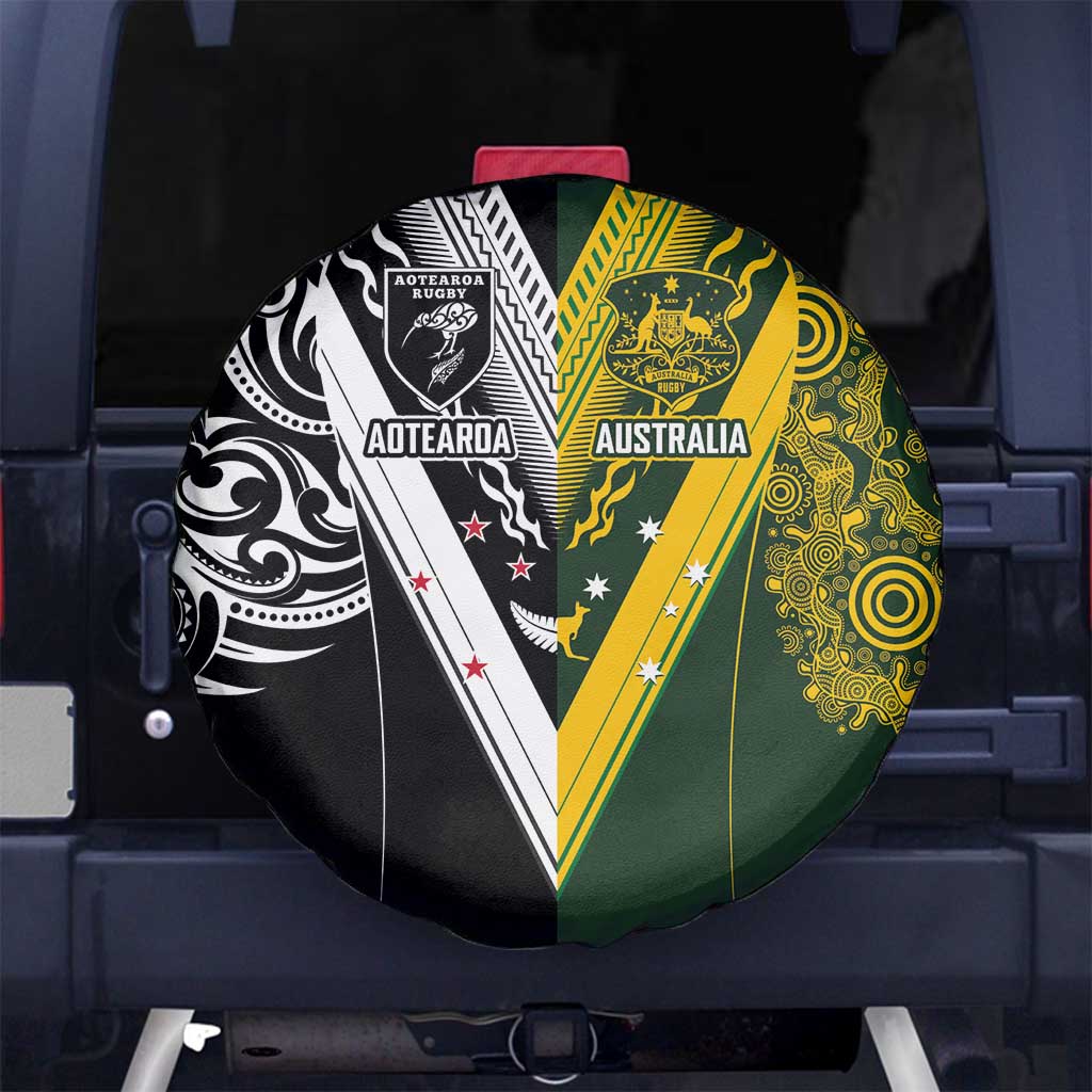 Aotearoa Australia Rugby Spare Tire Cover Maori and Aboriginal Art Sporty Style LT03 No hole Green - Polynesian Pride