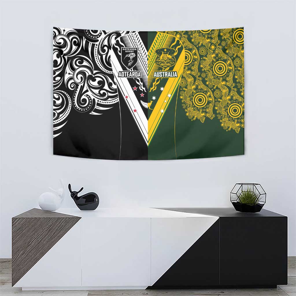 Aotearoa Australia Rugby Tapestry Maori and Aboriginal Art Sporty Style - Polynesian Pride