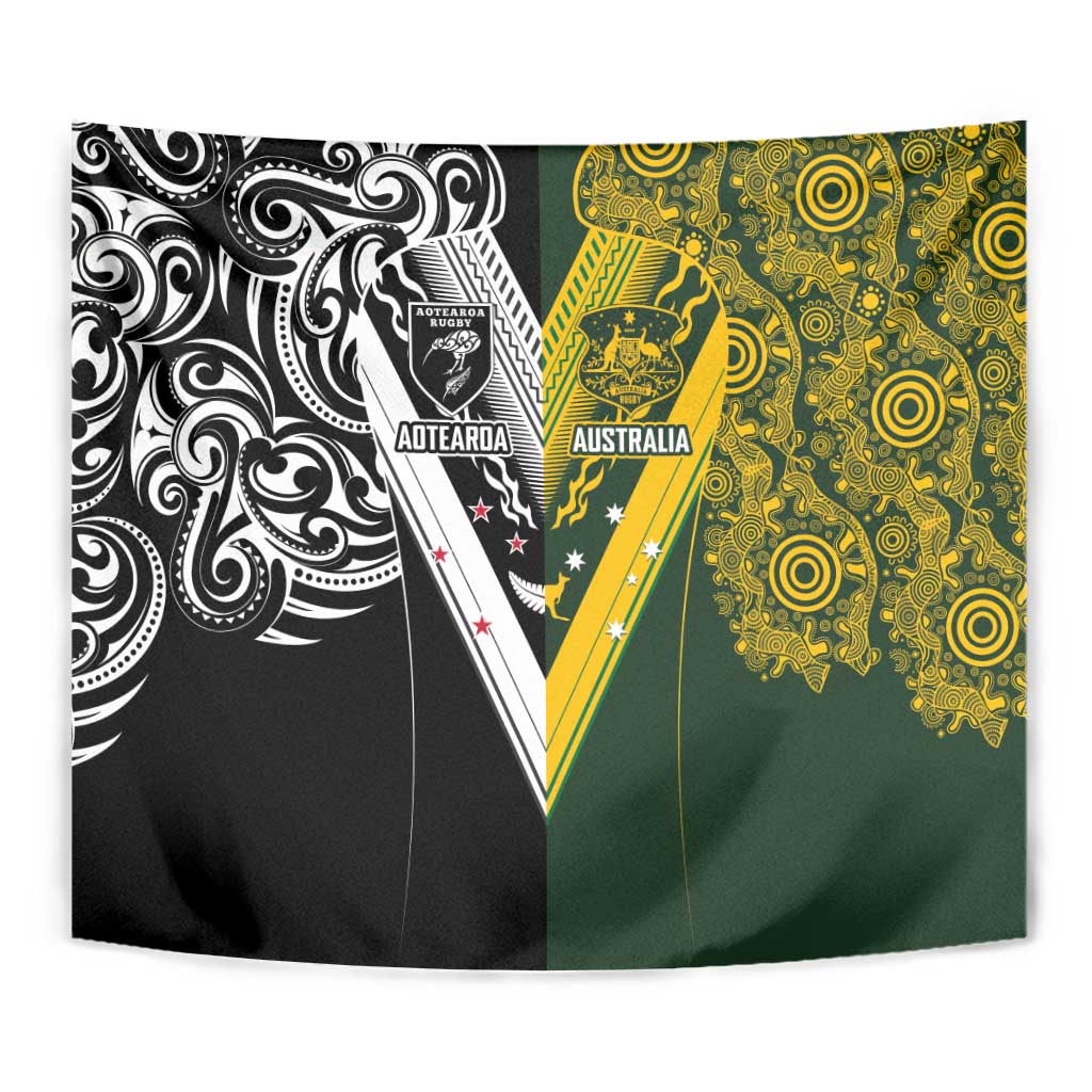 Aotearoa Australia Rugby Tapestry Maori and Aboriginal Art Sporty Style - Polynesian Pride