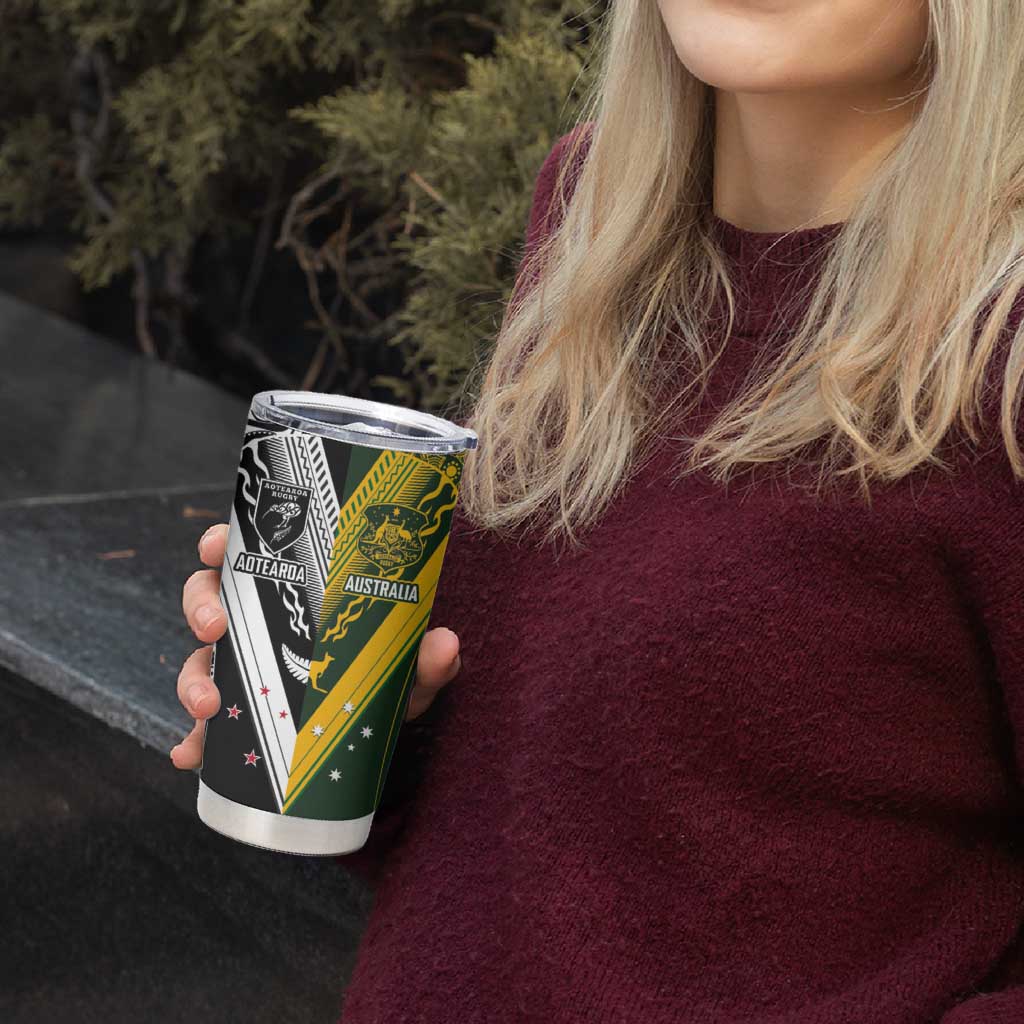 Aotearoa Australia Rugby Custom Tumbler Cup Maori and Aboriginal Art Sporty Style - Polynesian Pride