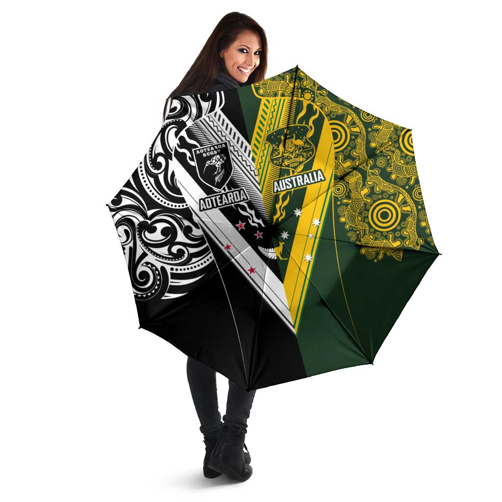 Aotearoa Australia Rugby Umbrella Maori and Aboriginal Art Sporty Style - Polynesian Pride