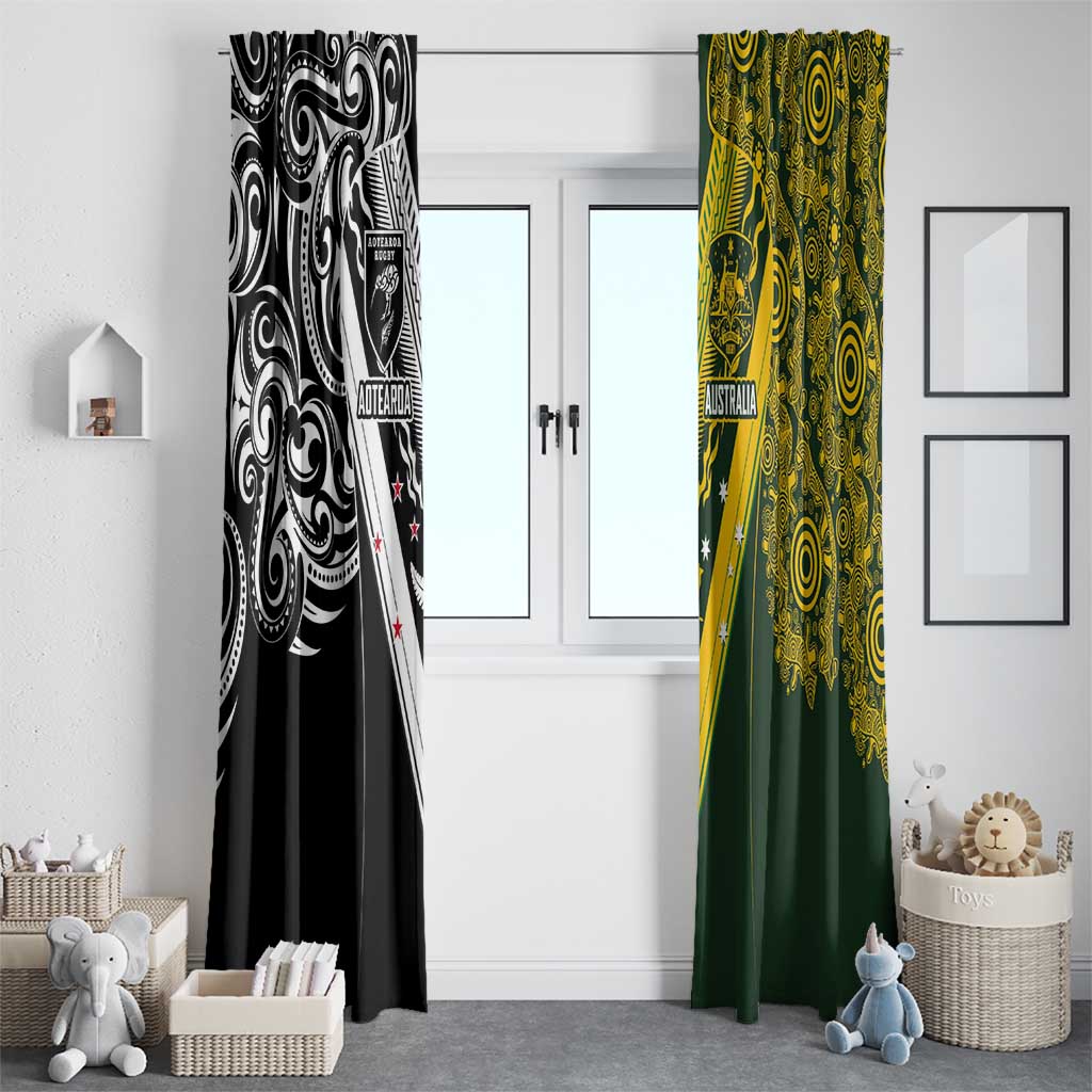 Aotearoa Australia Rugby Window Curtain Maori and Aboriginal Art Sporty Style - Polynesian Pride