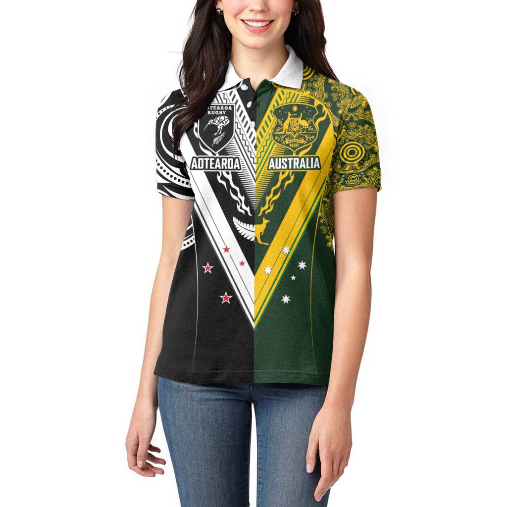 Aotearoa Australia Rugby Custom Women Polo Shirt Maori and Aboriginal Art Sporty Style - Polynesian Pride