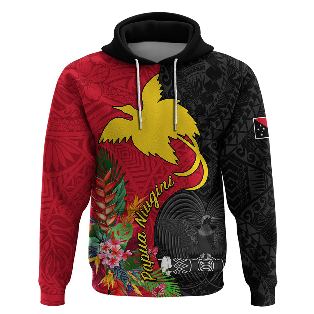 Papua New Guinea Hoodie Birds Of Paradise Mix Tropical Flower Polynesian Pattern LT03 Red - Polynesian Pride