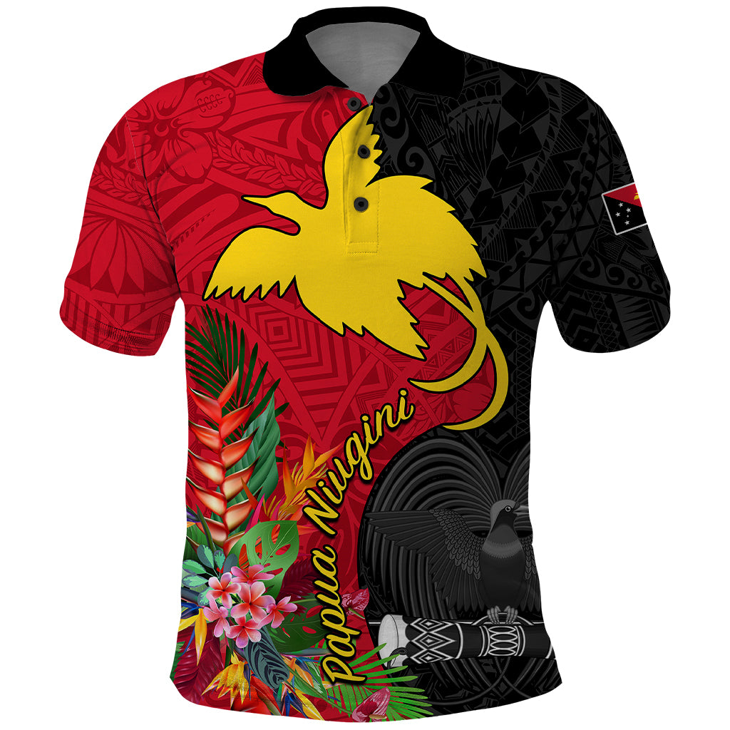 Papua New Guinea Polo Shirt Birds Of Paradise Mix Tropical Flower Polynesian Pattern LT03 Red - Polynesian Pride